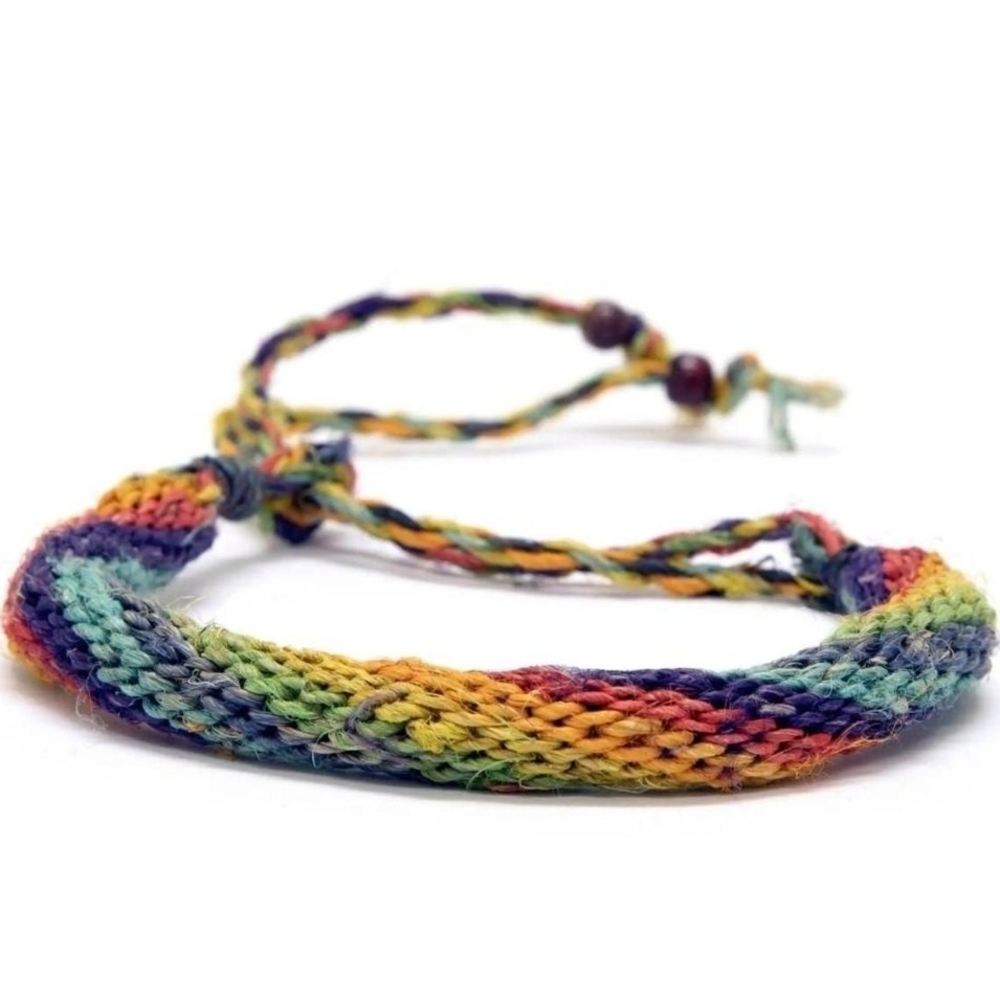 Handmade Multi-Colored Braided Hemp Bracelet/Anklet – Adjustable (7"–13") 🌈✨